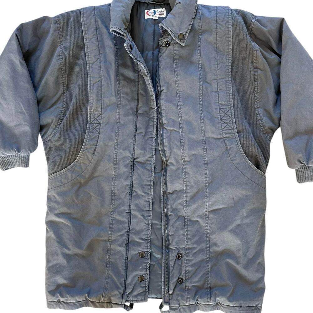 Vintage 80s Quilted Puffer Coat Mixed Media Gray Blue size S Pan Asia Grunge